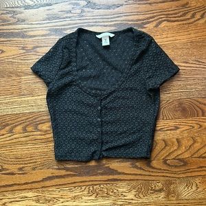 Black button up crop top, hole pattern